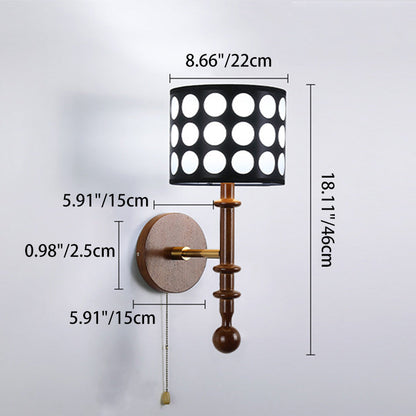 French Cylinder Shade Ash Wood 1-Light Wall Sconce Lamp