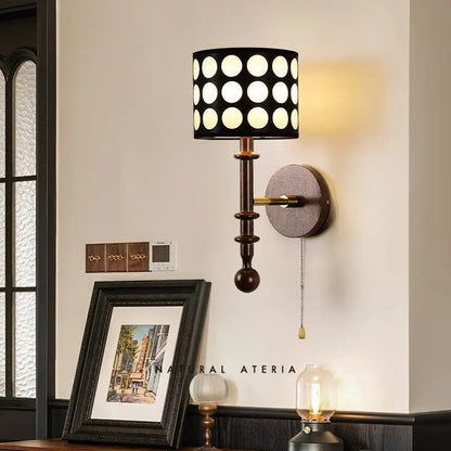 French Cylinder Shade Ash Wood 1-Light Wall Sconce Lamp