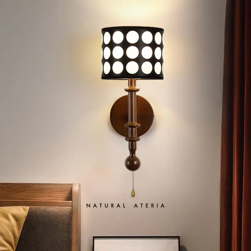 French Cylinder Shade Ash Wood 1-Light Wall Sconce Lamp