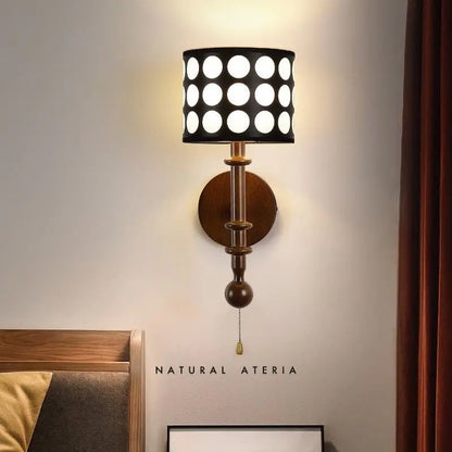 French Cylinder Shade Ash Wood 1-Light Wall Sconce Lamp