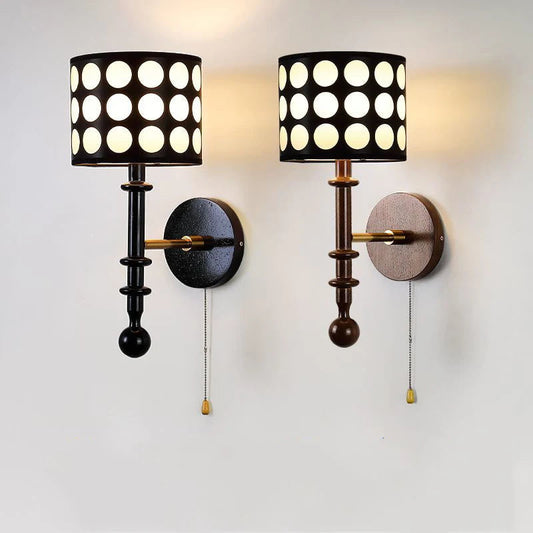 French Cylinder Shade Ash Wood 1-Light Wall Sconce Lamp