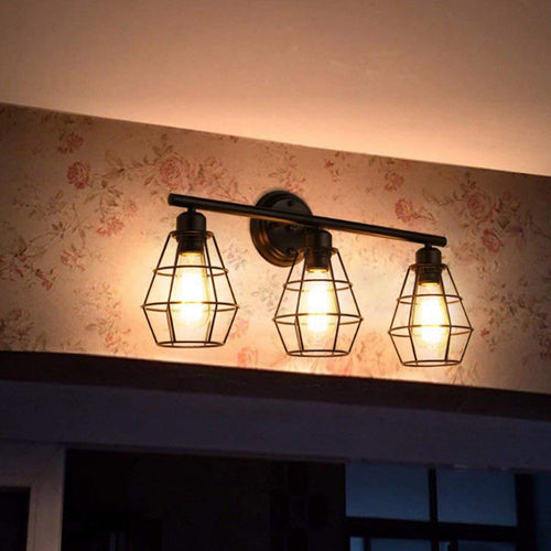 Geometrical Frame 3-Light Mirror Front Wall Sconce Lamp