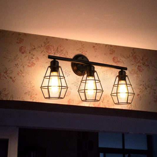 Geometrical Frame 3-Light Mirror Front Wall Sconce Lamp