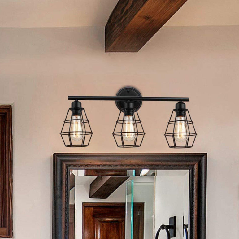 Geometrical Frame 3-Light Mirror Front Wall Sconce Lamp