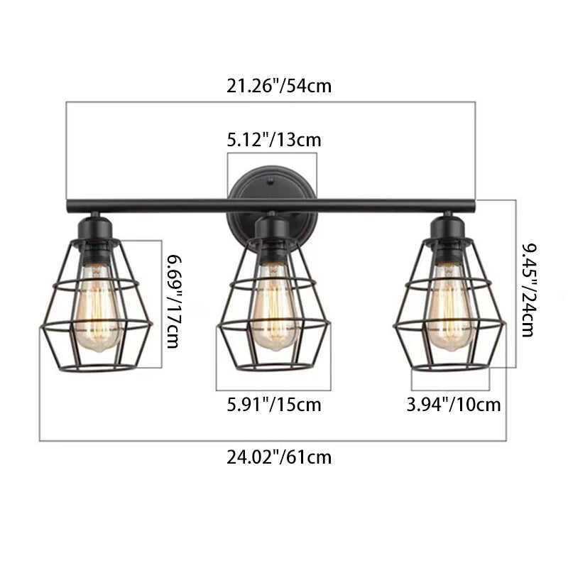 Geometrical Frame 3-Light Mirror Front Wall Sconce Lamp