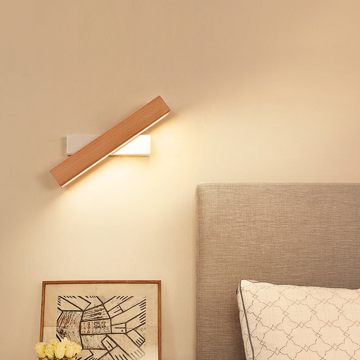 Wood Long Strip LED Rotation Wall Sconce Lamp Reading Light