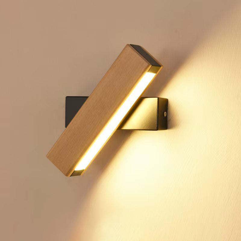 Wood Long Strip LED Rotation Wall Sconce Lamp Reading Light