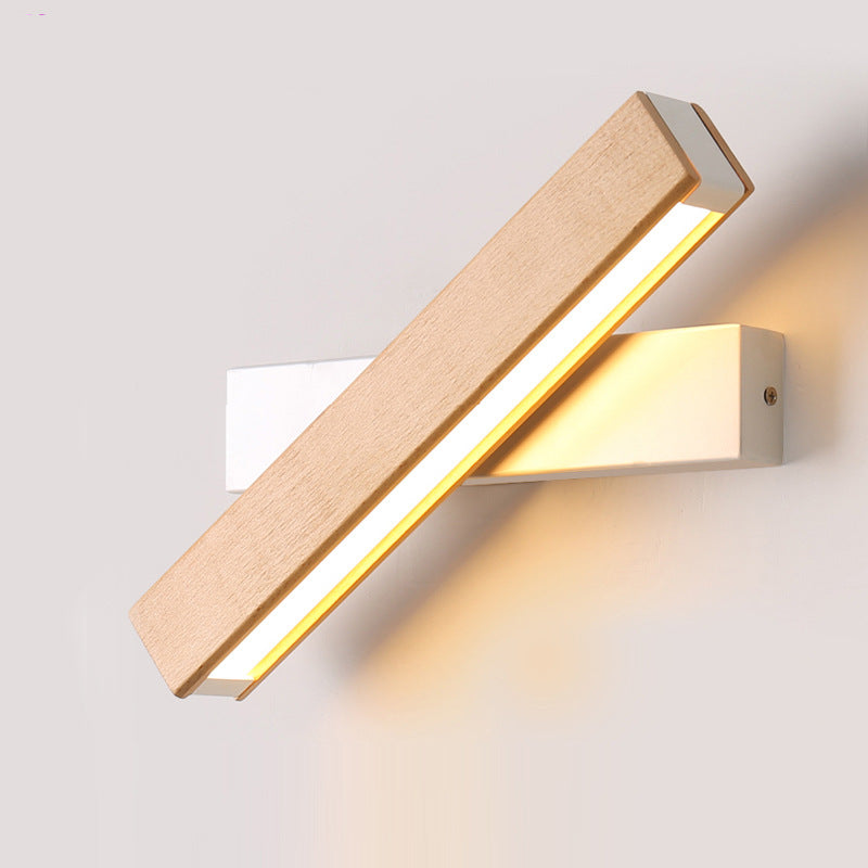 Wood Long Strip LED Rotation Wall Sconce Lamp Reading Light
