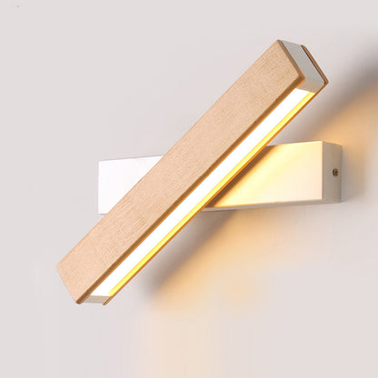 Wood Long Strip LED Rotation Wall Sconce Lamp Reading Light