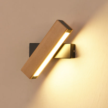 Wood Long Strip LED Rotation Wall Sconce Lamp Reading Light