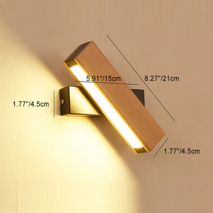 Wood Long Strip LED Rotation Wall Sconce Lamp Reading Light
