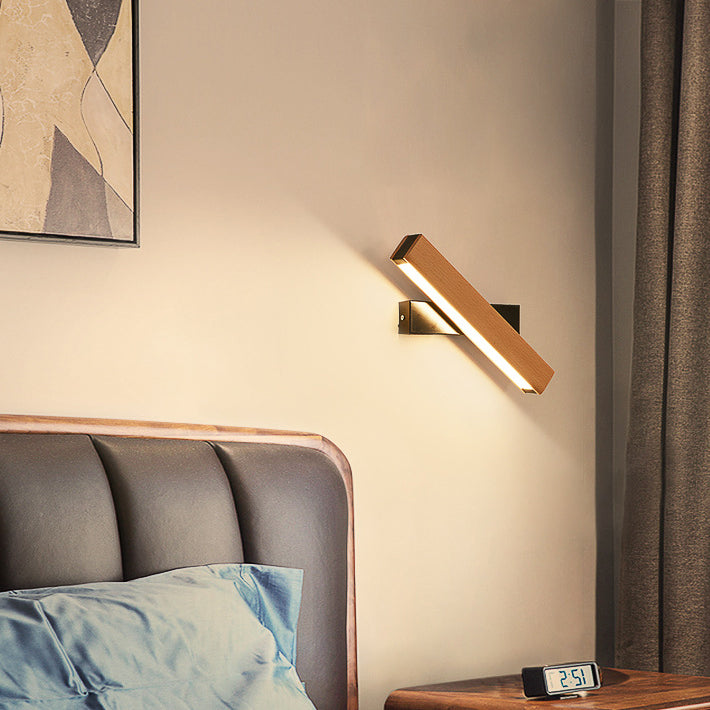 Wood Long Strip LED Rotation Wall Sconce Lamp Reading Light