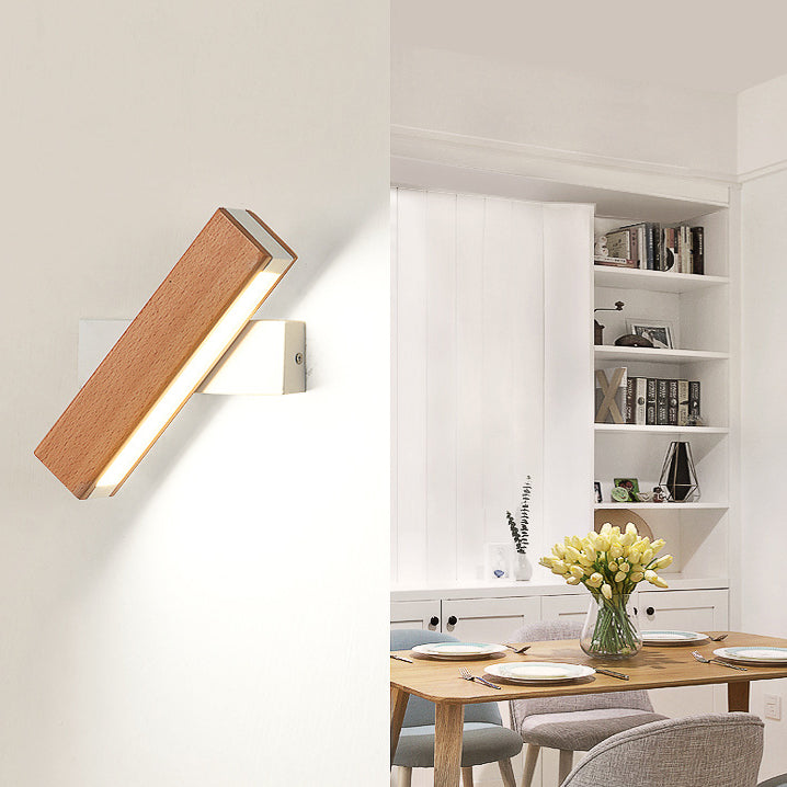 Wood Long Strip LED Rotation Wall Sconce Lamp Reading Light