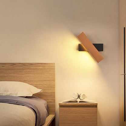 Wood Long Strip LED Rotation Wall Sconce Lamp Reading Light