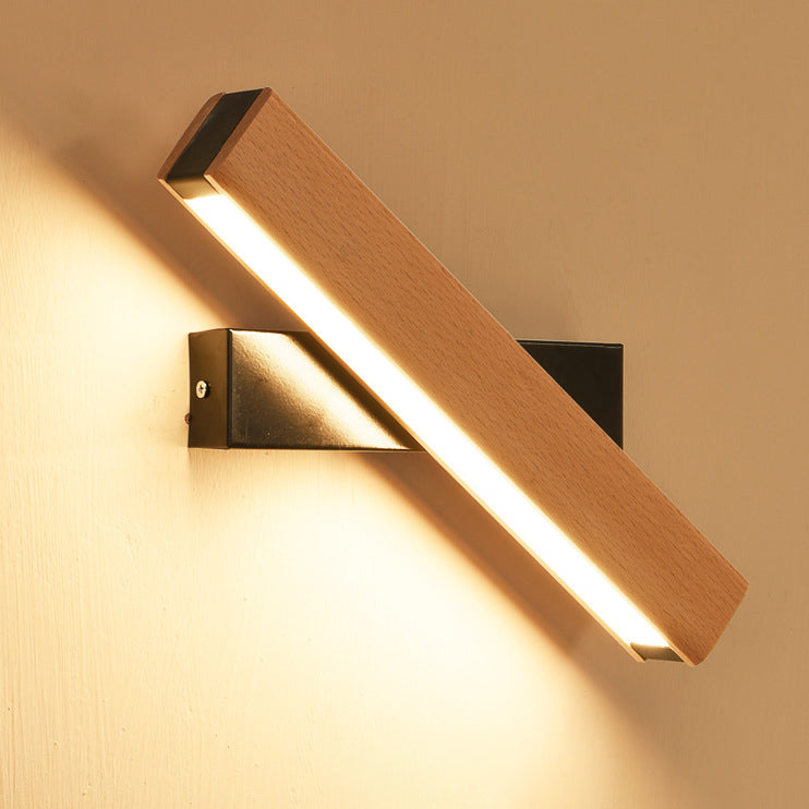 Wood Long Strip LED Rotation Wall Sconce Lamp Reading Light