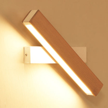 Wood Long Strip LED Rotation Wall Sconce Lamp Reading Light