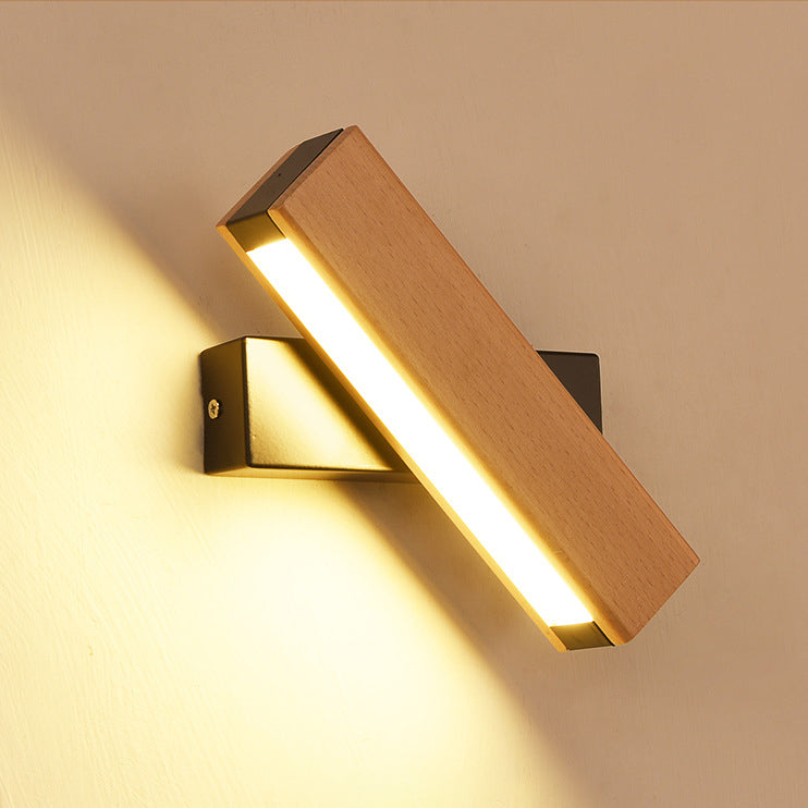 Wood Long Strip LED Rotation Wall Sconce Lamp Reading Light