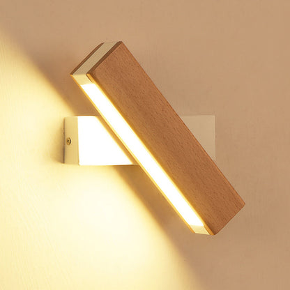 Wood Long Strip LED Rotation Wall Sconce Lamp Reading Light