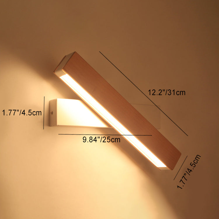 Wood Long Strip LED Rotation Wall Sconce Lamp Reading Light