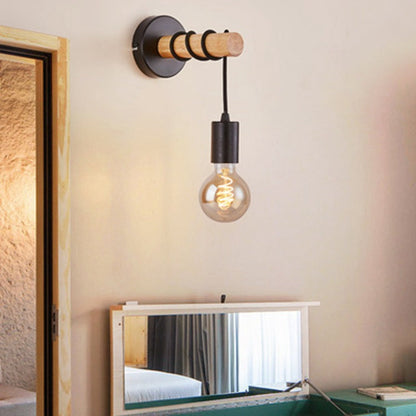 Hardware Solid Wood Arm 1-Light Wall Sconce Lamp