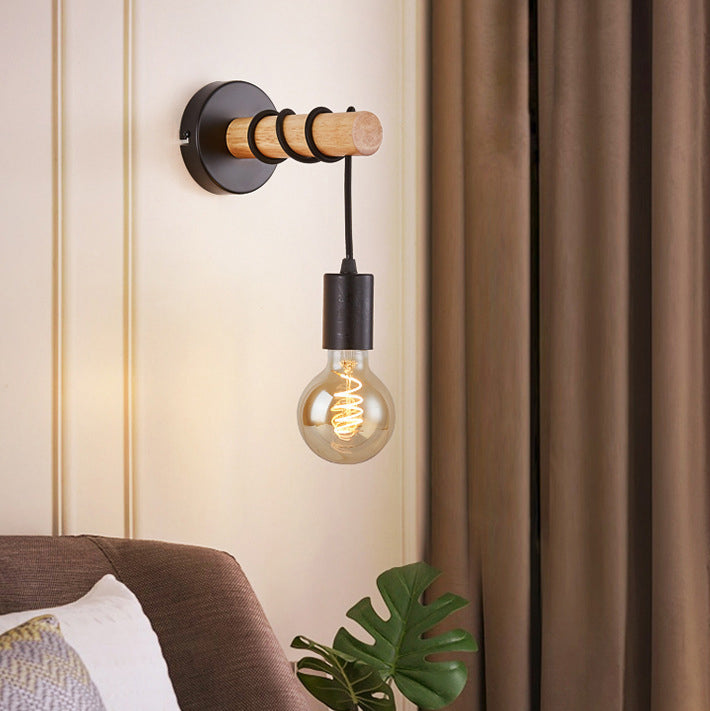 Hardware Solid Wood Arm 1-Light Wall Sconce Lamp