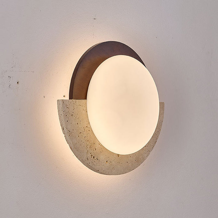 Japanese Solid Wood Geometry Circle LED Wall Sconce Lamp