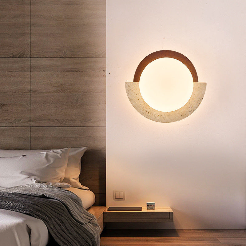 Japanese Solid Wood Geometry Circle LED Wall Sconce Lamp