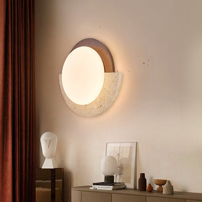 Japanese Solid Wood Geometry Circle LED Wall Sconce Lamp