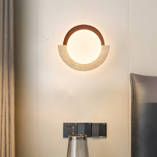 Japanese Solid Wood Geometry Circle LED Wall Sconce Lamp
