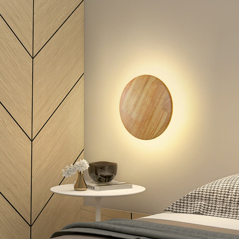 Japanese Circle Wood Grain Iron LED Wall Sconce Lamp