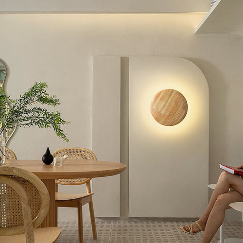 Japanese Circle Wood Grain Iron LED Wall Sconce Lamp