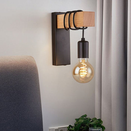 Farmhouse Solid Wood Arm Hardware 1-Light Wall Sconce Lamp