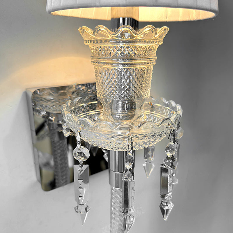 French Stainless Steel Crystal 1-Light Wall Sconce Lamp