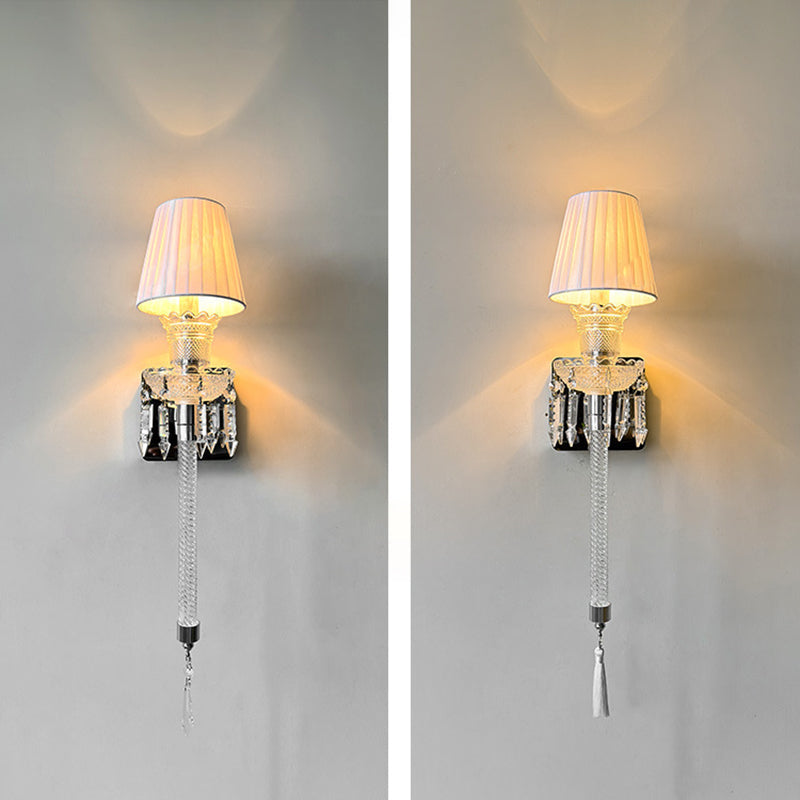 French Stainless Steel Crystal 1-Light Wall Sconce Lamp