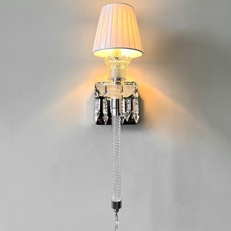 French Stainless Steel Crystal 1-Light Wall Sconce Lamp