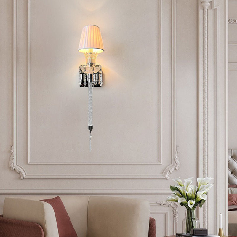 French Stainless Steel Crystal 1-Light Wall Sconce Lamp