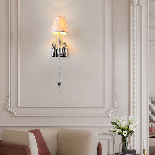 French Stainless Steel Crystal 1-Light Wall Sconce Lamp