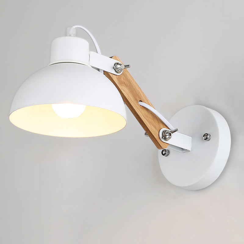 Simplicity Wood Iron Semicircle 1-Light Wall Sconce Lamp
