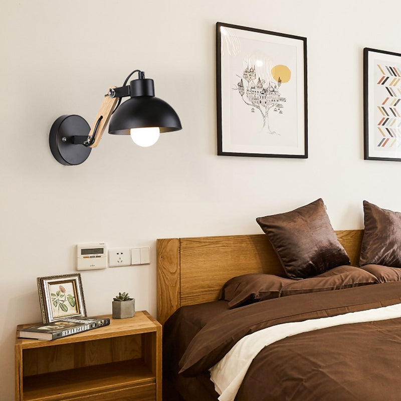 Simplicity Wood Iron Semicircle 1-Light Wall Sconce Lamp