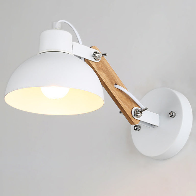 Simplicity Wood Iron Semicircle 1-Light Wall Sconce Lamp