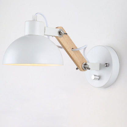 Simplicity Wood Iron Semicircle 1-Light Wall Sconce Lamp