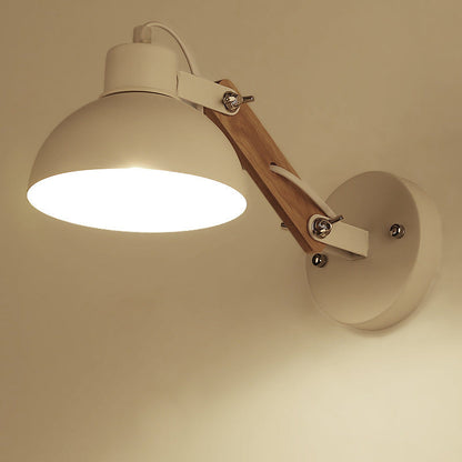 Simplicity Wood Iron Semicircle 1-Light Wall Sconce Lamp