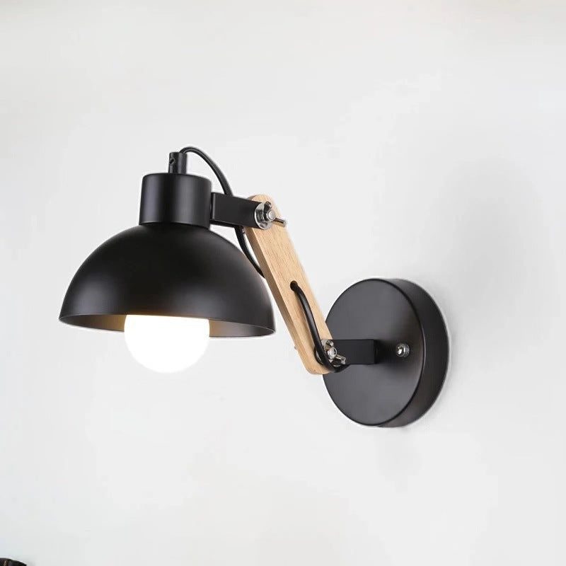 Simplicity Wood Iron Semicircle 1-Light Wall Sconce Lamp