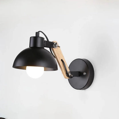 Simplicity Wood Iron Semicircle 1-Light Wall Sconce Lamp