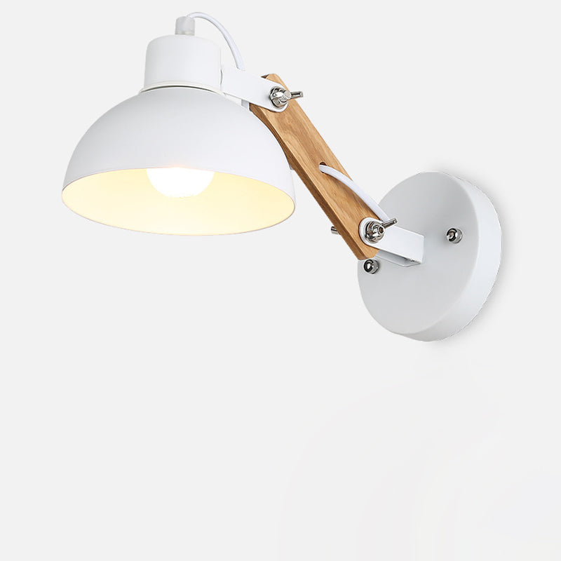 Simplicity Wood Iron Semicircle 1-Light Wall Sconce Lamp