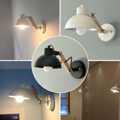 Simplicity Wood Iron Semicircle 1-Light Wall Sconce Lamp