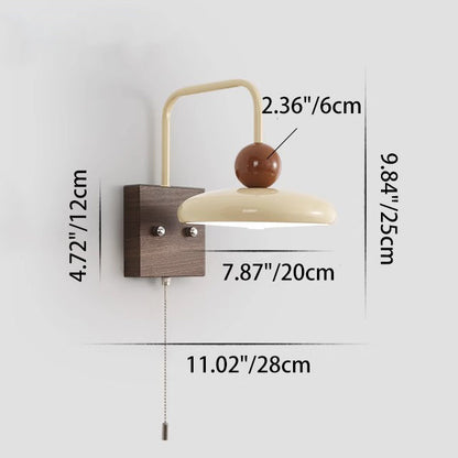 French Iron Walnut Wood Grain Round LED Wall Sconce Lamp