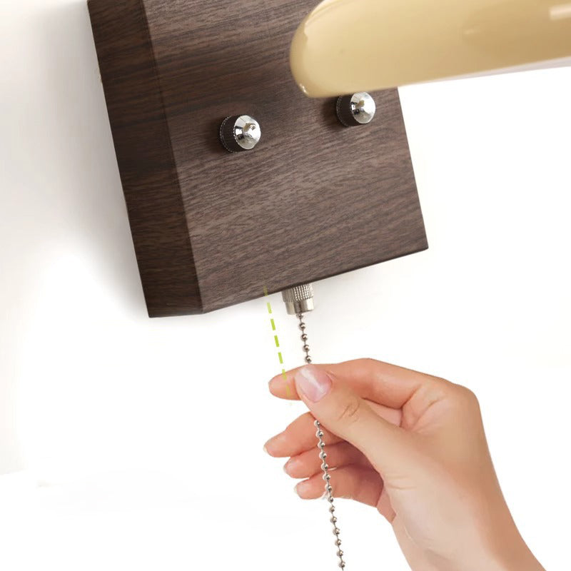French Iron Walnut Wood Grain Round LED Wall Sconce Lamp