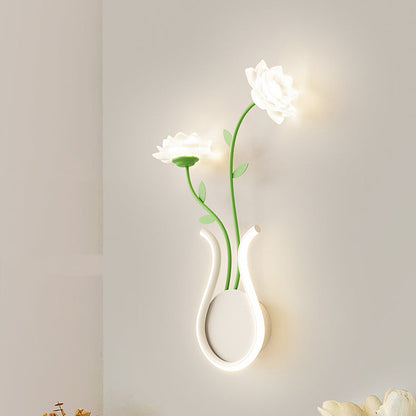 Art Deco Iron Rose Flower Glass Shade LED Wall Sconce Lamp