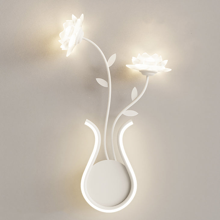 Art Deco Iron Rose Flower Glass Shade LED Wall Sconce Lamp